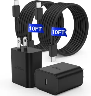 𝟐𝐏𝐚𝐜𝐤 45W Super Fast Charger Type C, for Samsung Galaxy S25 S24 Charger Block with 10FT Type C Charging Cord for Samsung Galaxy S25 S24 /Ultra/S22/S21/S20/Note10/20, iPhone 16/15 Pro,Pro Max,Plus