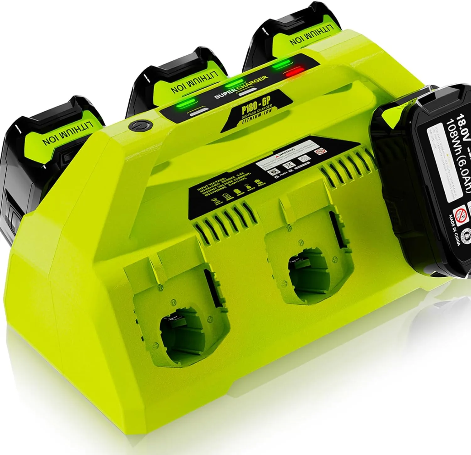 【 Wall-Hole】 Replace 6 Port Chrager for P135 P117 Ryobi 18V Lithium-Ion Charger Fast Charge with Power Choose Button,6 LED Indicators