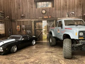 1/10 Scale RC Scale Garage Walls/Diorama/backdrop - 4pc WALL DECAL KIT - for R/C Crawler, Cars trucks - Buckaroo Brake Barn