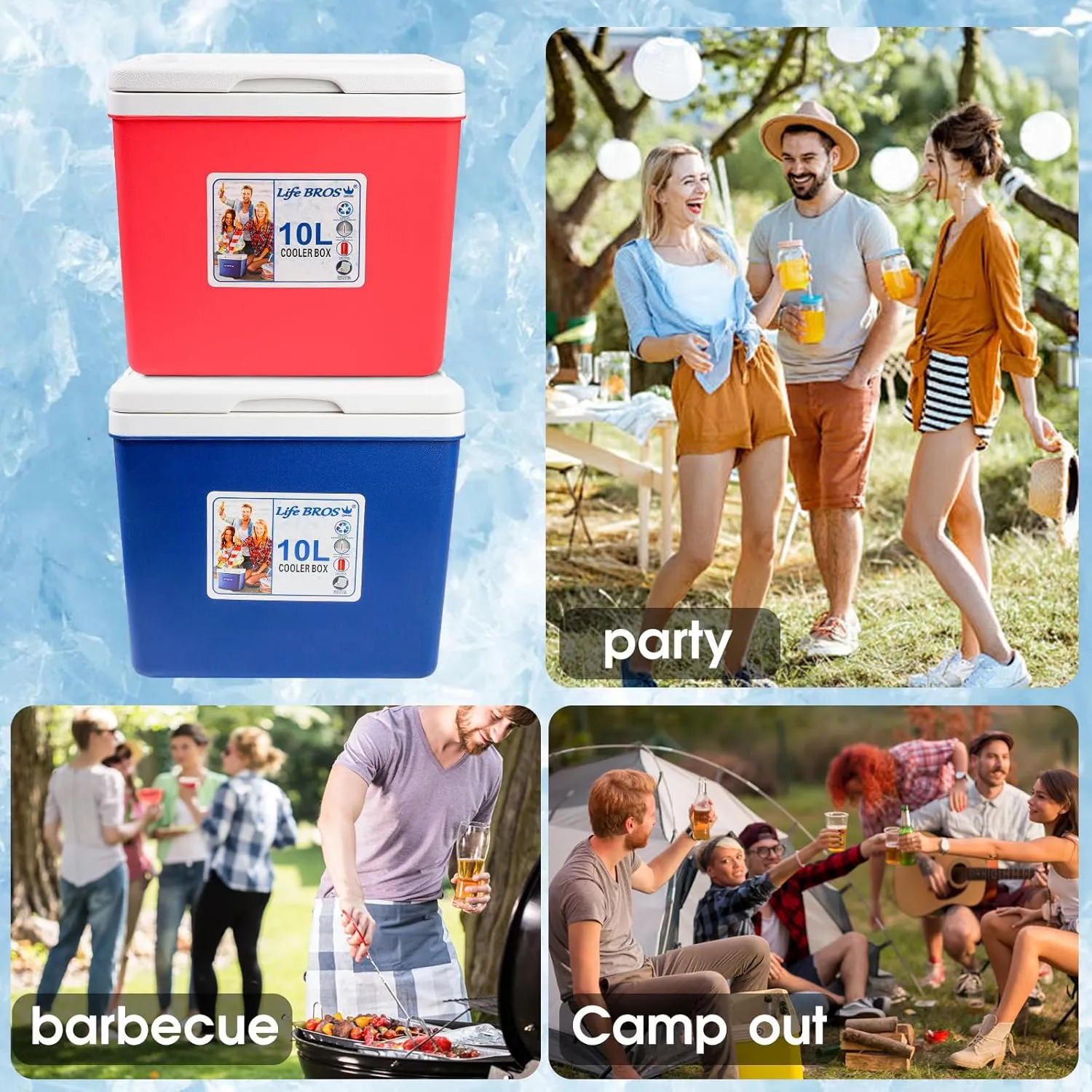 11Qt 19Qt Insulated Portable Cooler Leak-Proof Ice Chest Lunch Box Hard Coolers with Extra Ice Pack for BBQ, Camping, Pincnic