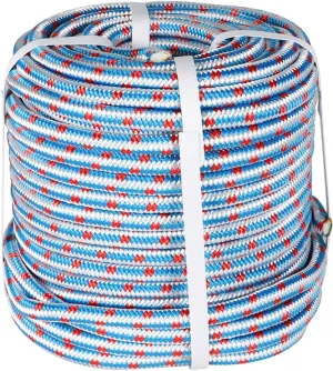 1/2 in 150 Ft Double Braided Polyester Rope, 16-Strand Polyester Arborist Bull Rope High Strength Rigging Rope for Hiking, Camping, Lanyard Etc Red/White/Blue