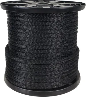 1/2 inch Black Dacron Polyester Rope - 250 Foot Spool | Solid Braid - Industrial Grade - High UV and Abrasion Resistance - Low Stretch