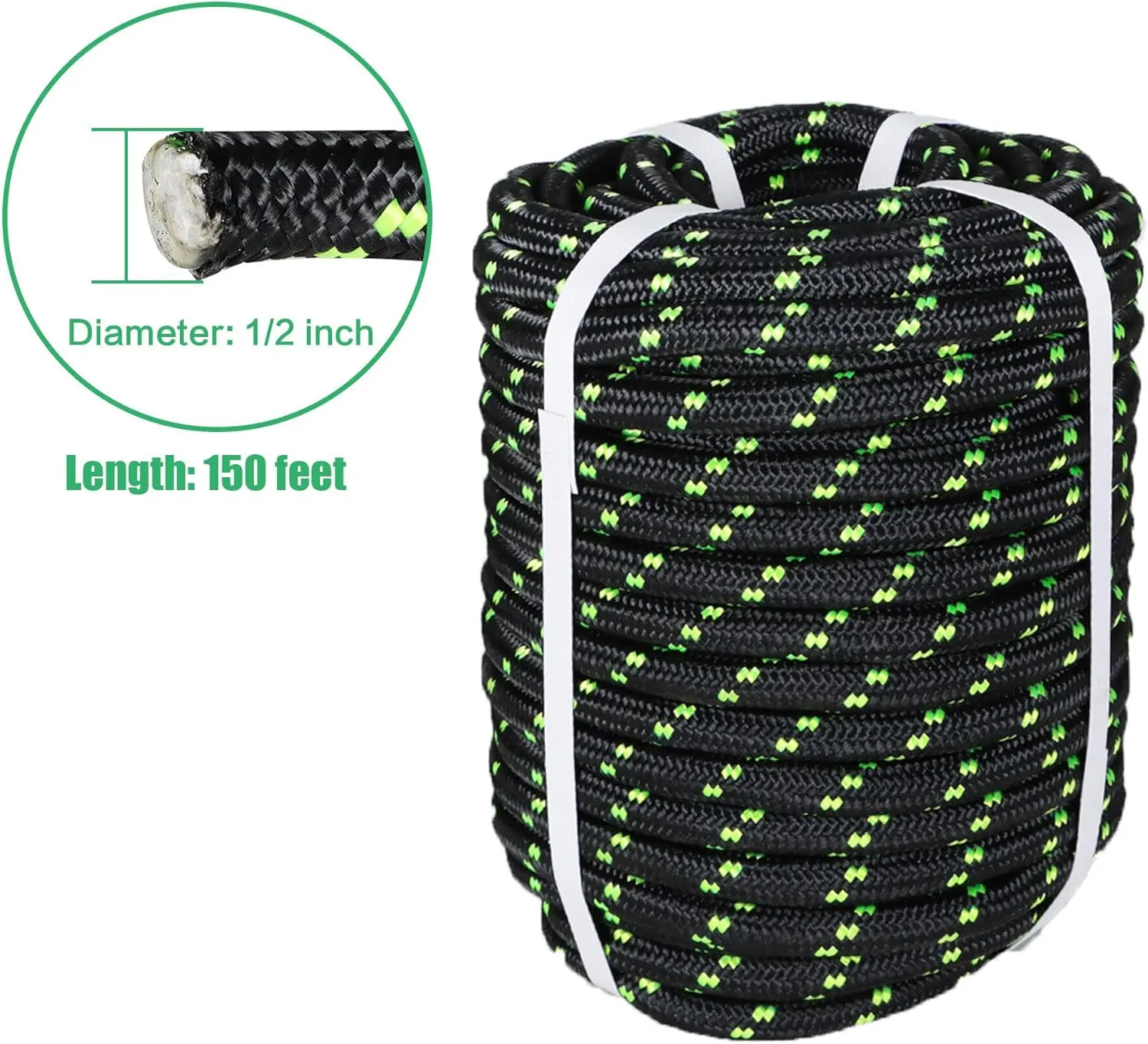 1/2 Inch Double Braid Polyester Arborist Rigging Rope, 150 Feet Heavy Duty Rope High Strength Arborist Rope for Pull, Swing, Knot(Black)