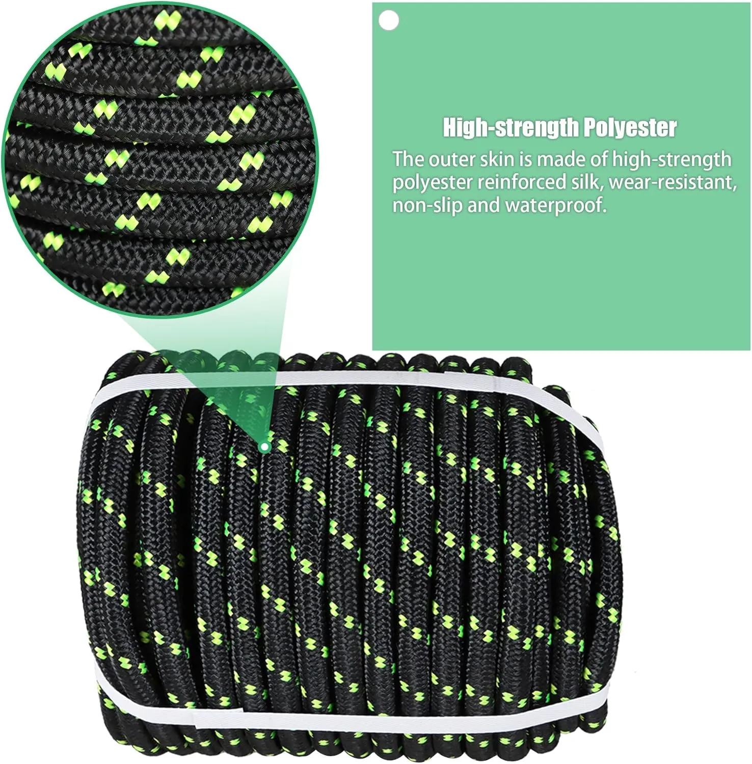 1/2 Inch Double Braid Polyester Arborist Rigging Rope, 150 Feet Heavy Duty Rope High Strength Arborist Rope for Pull, Swing, Knot(Black)