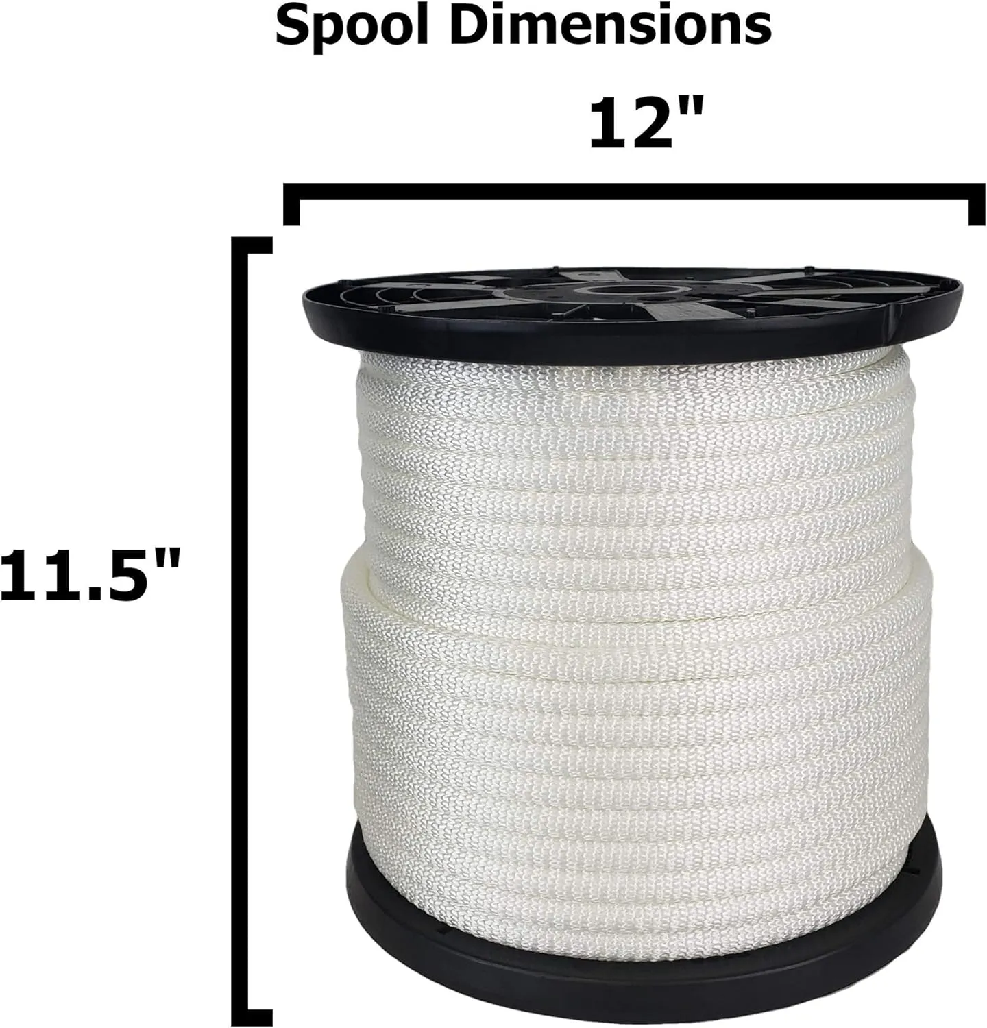 1/2 inch White Dacron Polyester Rope - 250 Foot Spool | Solid Braid - Industrial Grade - High UV and Abrasion Resistance - Low Stretch