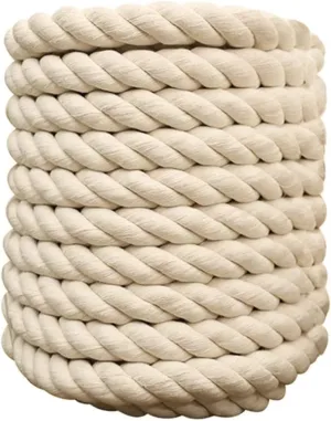 1/2 Inch x 100 Feet Natural Twisted Cotton Rope Strong Thick Soft Rope for Sports, Decor Crafts, Macrame,Camping, Wedding Ropes