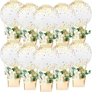 12 Sets Baby Shower Hot Air Balloon Table Centerpieces DIY Paper Lanterns Gold Polka Dot Paper Lantern for Wedding Bridal Shower Birthday Baby Shower Gender Reveal Graduation Party