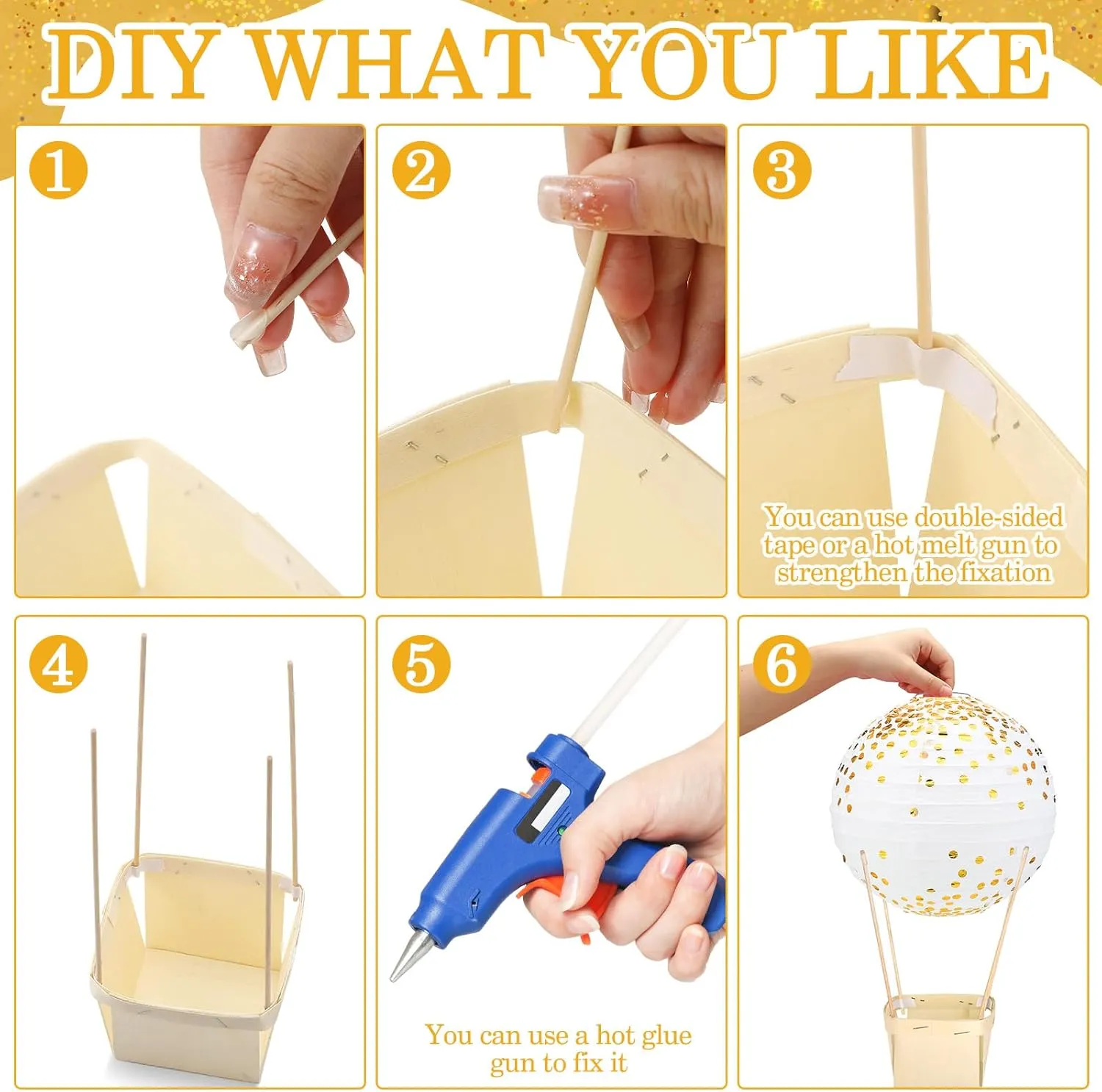 12 Sets Baby Shower Hot Air Balloon Table Centerpieces DIY Paper Lanterns Gold Polka Dot Paper Lantern for Wedding Bridal Shower Birthday Baby Shower Gender Reveal Graduation Party
