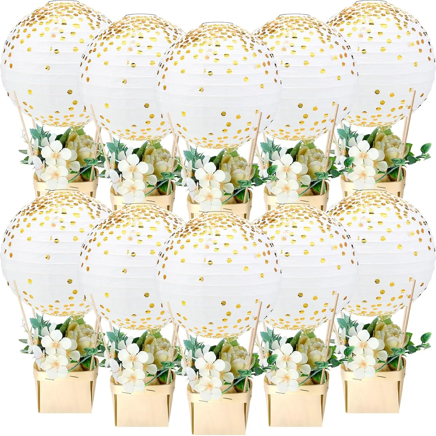 12 Sets Baby Shower Hot Air Balloon Table Centerpieces DIY Paper Lanterns Gold Polka Dot Paper Lantern for Wedding Bridal Shower Birthday Baby Shower Gender Reveal Graduation Party
