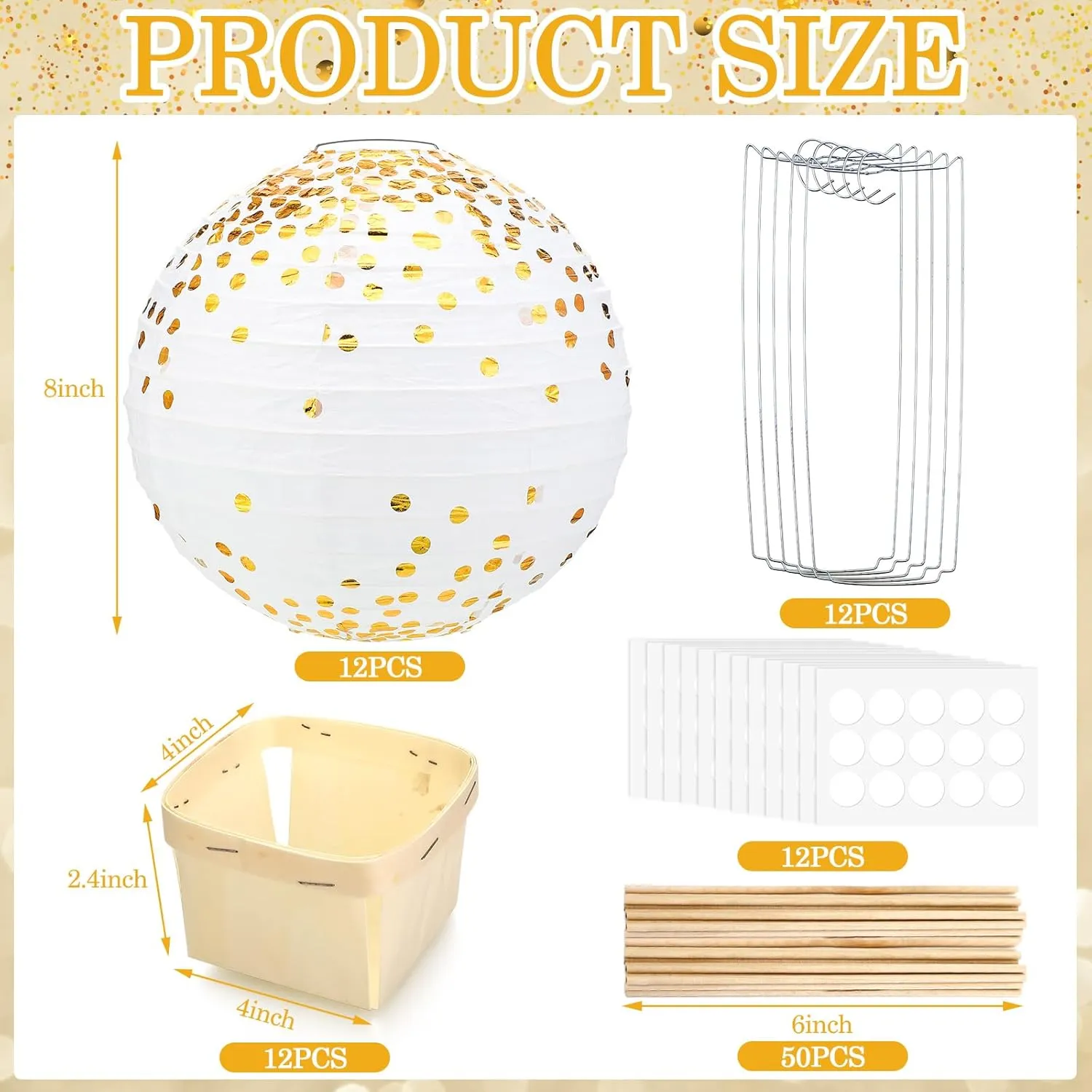 12 Sets Baby Shower Hot Air Balloon Table Centerpieces DIY Paper Lanterns Gold Polka Dot Paper Lantern for Wedding Bridal Shower Birthday Baby Shower Gender Reveal Graduation Party