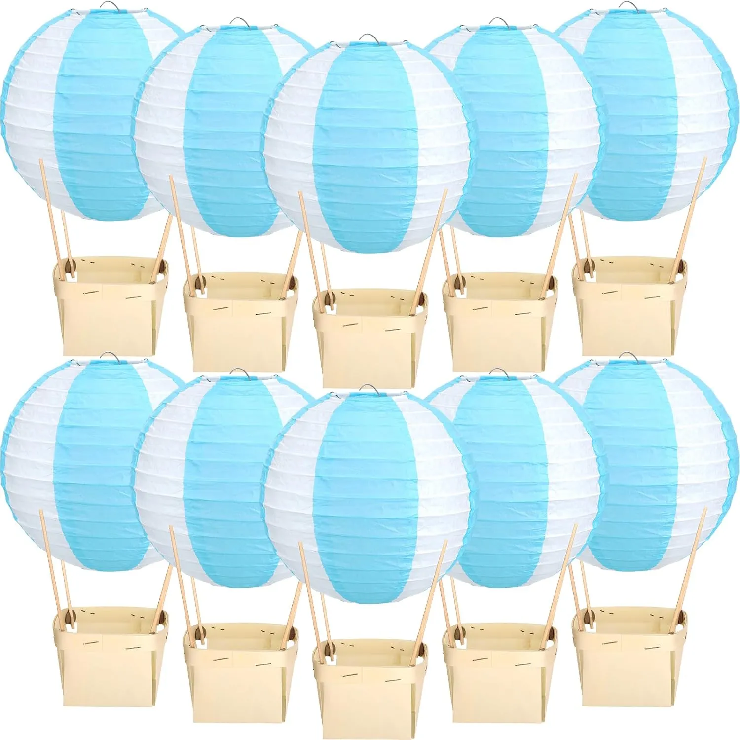 12 Sets Baby Shower Hot Air Balloon Table Centerpieces Hot Air Balloon Centerpieces for Baby Shower with Wooden Baskets Sticks Baby Shower Table Decorations for Gender Reveal Birthday (Blue)
