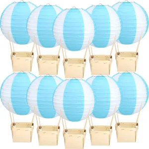 12 Sets Baby Shower Hot Air Balloon Table Centerpieces Hot Air Balloon Centerpieces for Baby Shower with Wooden Baskets Sticks Baby Shower Table Decorations for Gender Reveal Birthday (Blue)
