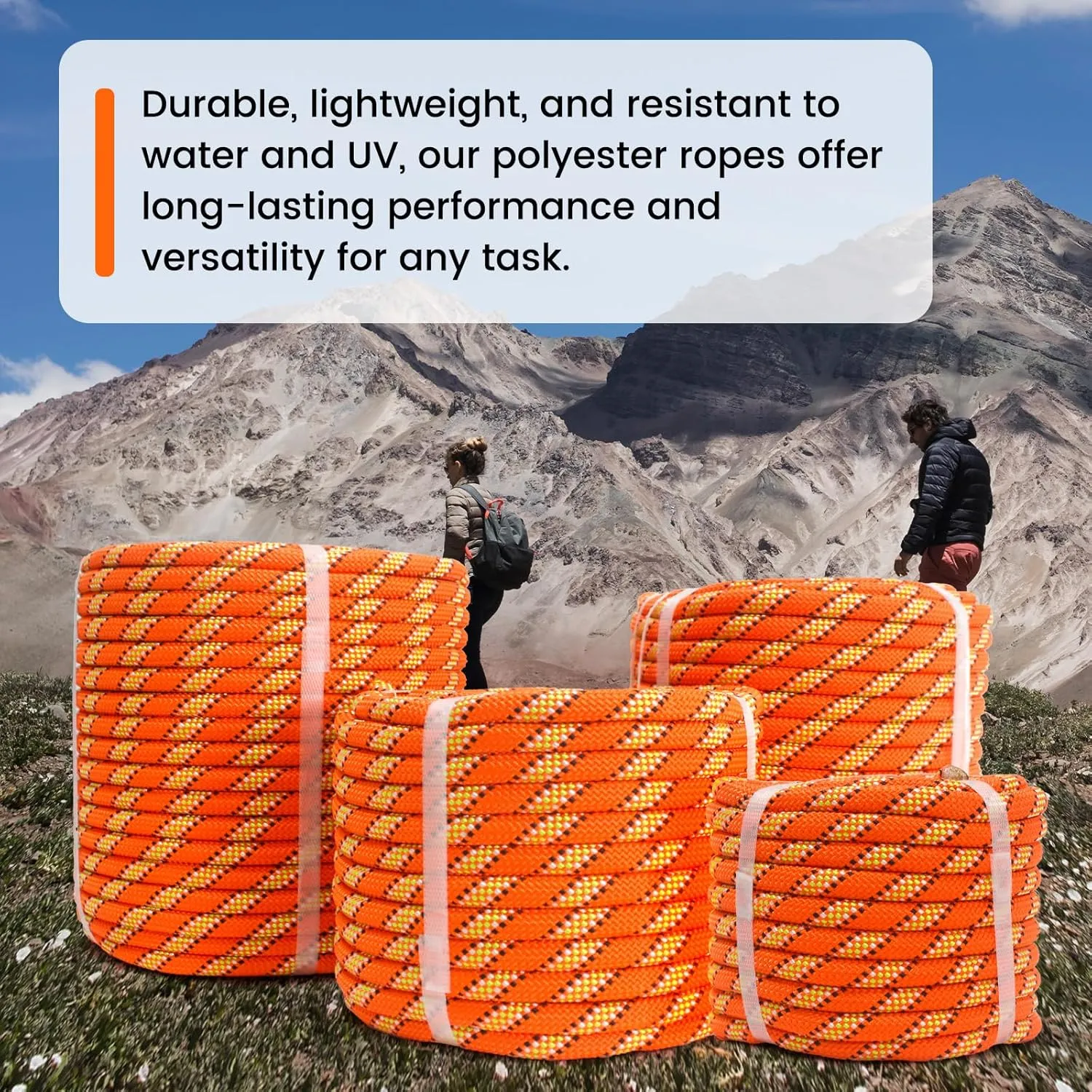 1/2inch 150ft Double Braid Polyester Rope, 48 Strands, 5290lbs Breaking Strength, Orange Arborist Rigging Rope for Various Indoor Outdoor Use Hiking Camping Swing Sailing