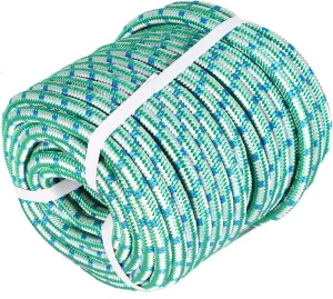 1/2Inch x 150FT Arborist Tree Rope, 16 Strand Braided Polyester Rope, High Strength Tree Rigging Rope for Halyard, Sailboat Weathered Line, Tree Work, Swings Rope,Green,White & Blue