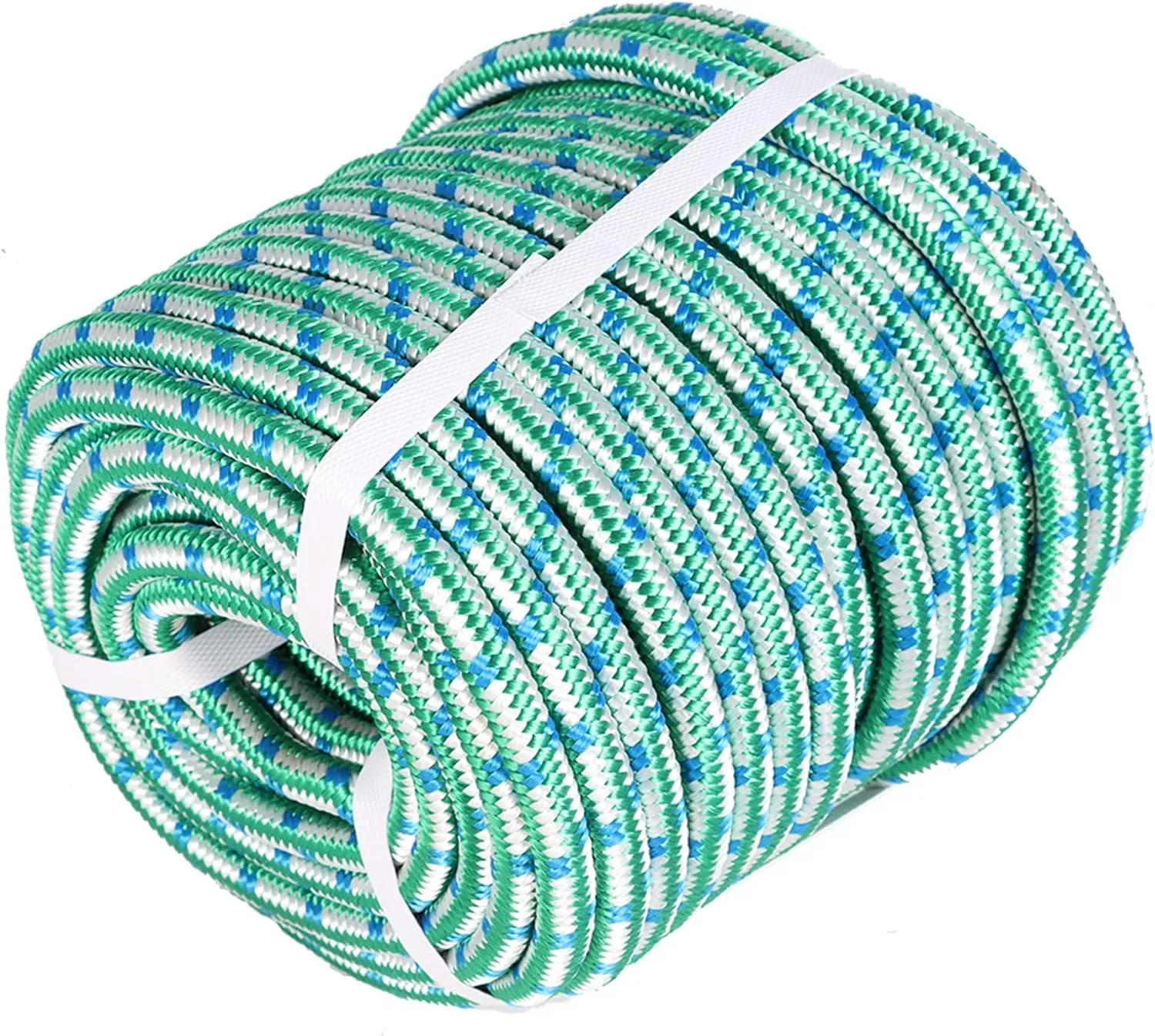 1/2Inch x 150FT Arborist Tree Rope, 16 Strand Braided Polyester Rope, High Strength Tree Rigging Rope for Halyard, Sailboat Weathered Line, Tree Work, Swings Rope,Green,White & Blue
