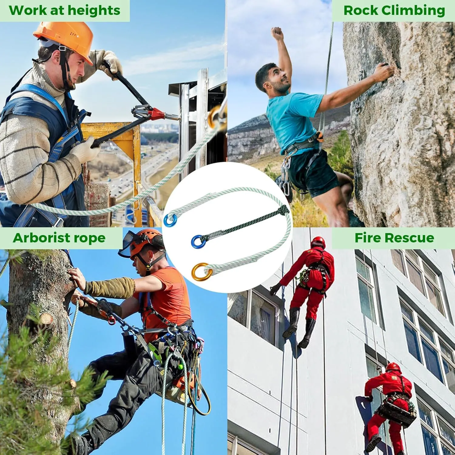 12mm Heavy Duty Prusik Climbing Rope & Cord Set - 30kN Main Rope   8kN Friction Cord, Zero-Slip Grip, 100% Polyester for Rock Climbing, Arborist & Rescue, 90cm/120cm/250cm (250CM)