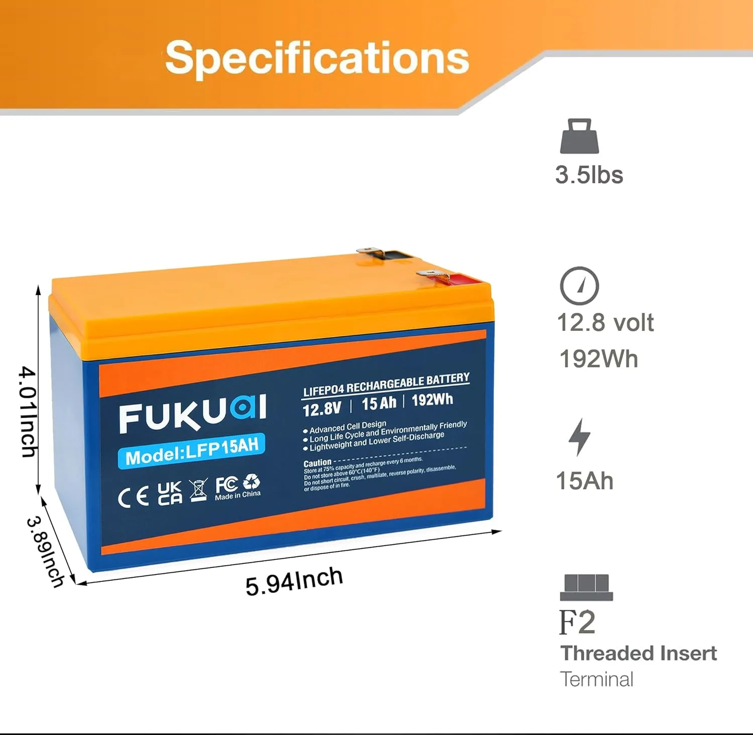 12V 15Ah Lithium LiFePO4 Battery, 2000  Cycles Maintenance-Free Battery for Solar System, Power Wheels, Scooters, Small UPS and More, Built-in 15A BMS