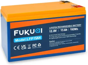 12V 15Ah Lithium LiFePO4 Battery, 2000  Cycles Maintenance-Free Battery for Solar System, Power Wheels, Scooters, Small UPS and More, Built-in 15A BMS