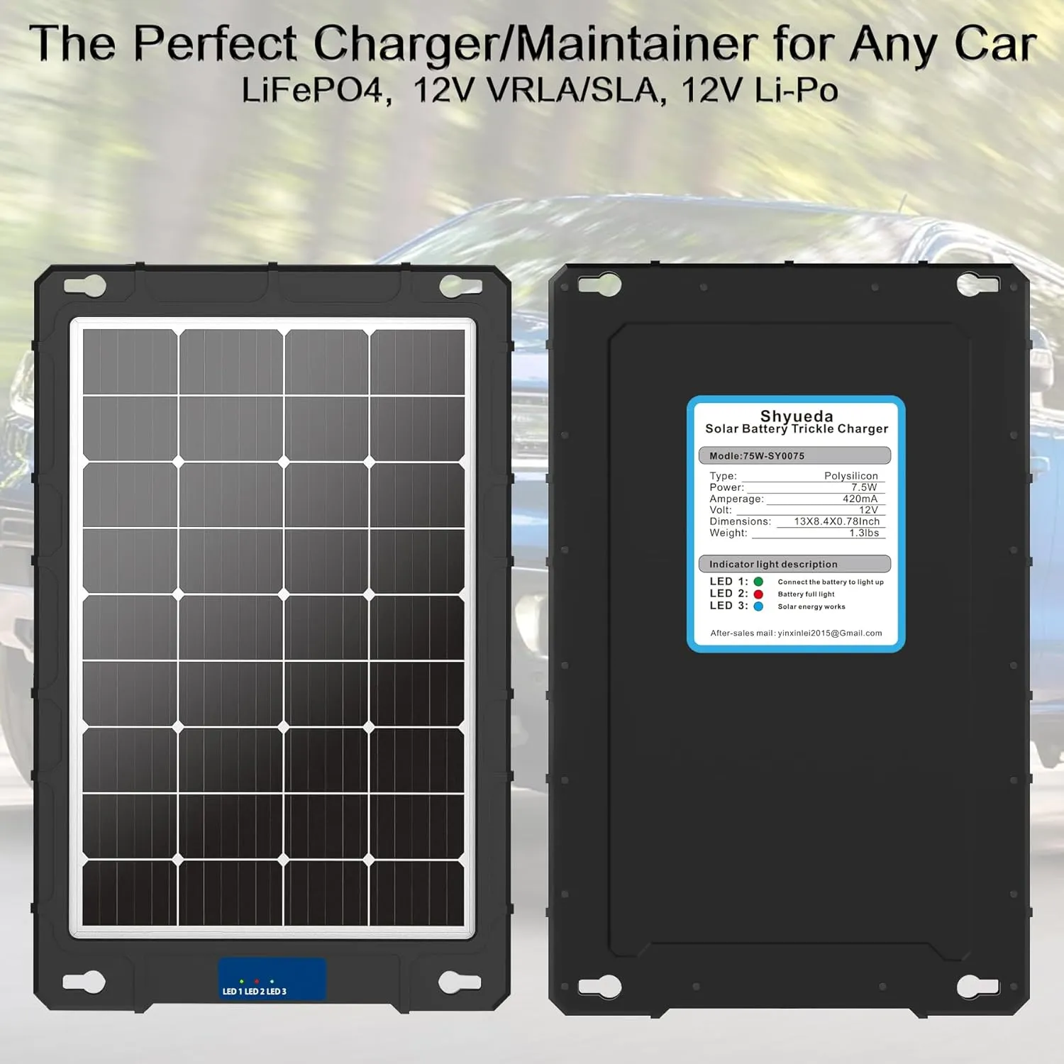 12V 7.5w Solar Battery Charger Pro - Built-in Intelligent MPPT Controller Waterproof for Car, Automotive Boat, and Marine RV Trailers - Solar Panel Trickle Charging Kit (SP-7.5W)