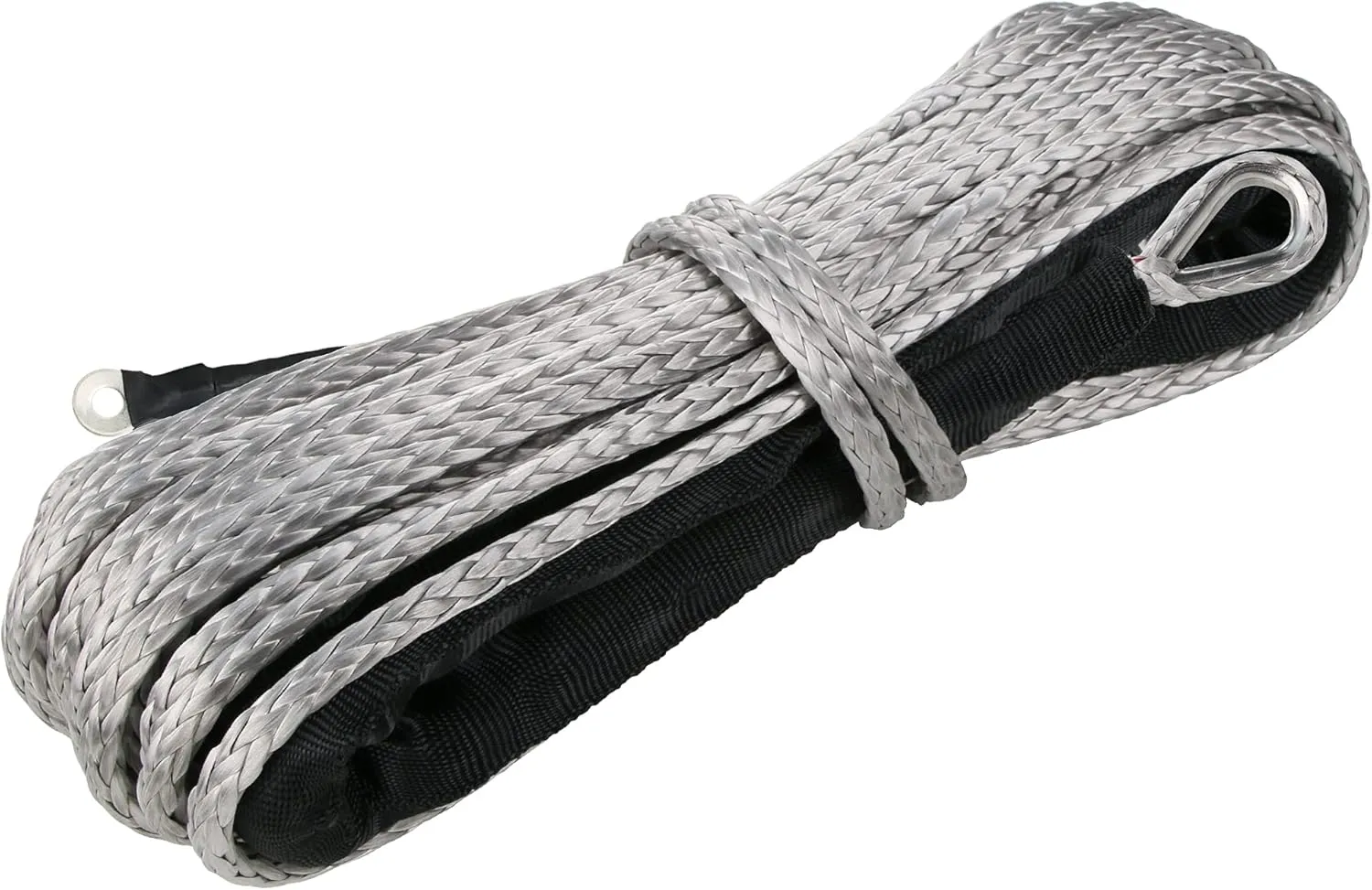 1/4 in x 50 ft Synthetic Winch Rope with Protecting Sleeve and Thimble, 10,000 lb Break Strength - Heavy Duty Winch Rope for ATV, UTV, Boat Trailer, Jeep, Quad, Polaris, Winch Cable (Grey)