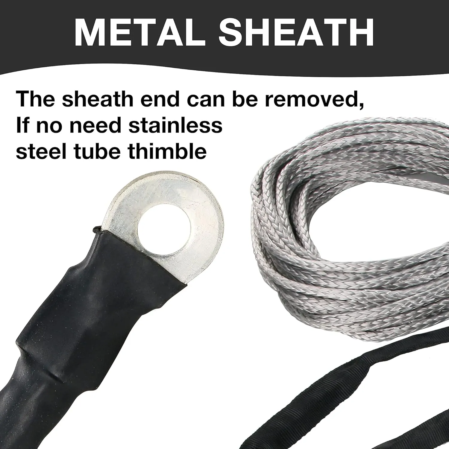 1/4 in x 50 ft Synthetic Winch Rope with Protecting Sleeve and Thimble, 10,000 lb Break Strength - Heavy Duty Winch Rope for ATV, UTV, Boat Trailer, Jeep, Quad, Polaris, Winch Cable (Grey)