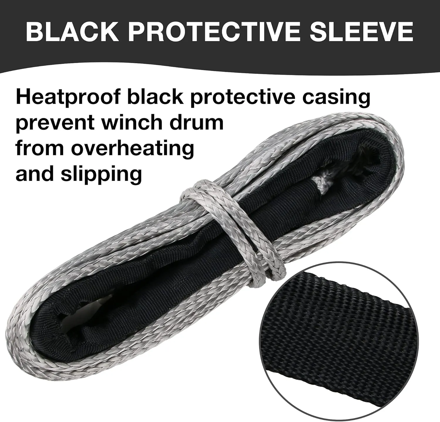 1/4 in x 50 ft Synthetic Winch Rope with Protecting Sleeve and Thimble, 10,000 lb Break Strength - Heavy Duty Winch Rope for ATV, UTV, Boat Trailer, Jeep, Quad, Polaris, Winch Cable (Grey)