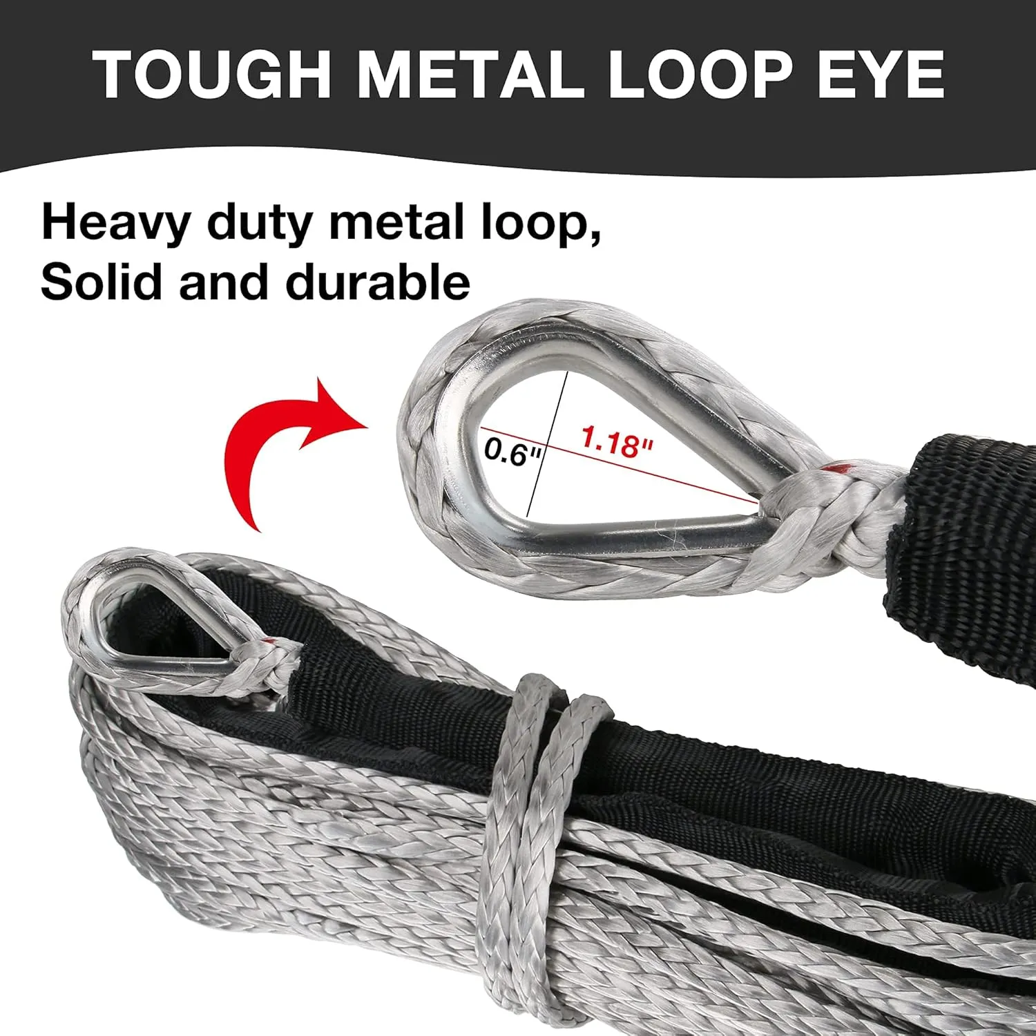 1/4 in x 50 ft Synthetic Winch Rope with Protecting Sleeve and Thimble, 10,000 lb Break Strength - Heavy Duty Winch Rope for ATV, UTV, Boat Trailer, Jeep, Quad, Polaris, Winch Cable (Grey)