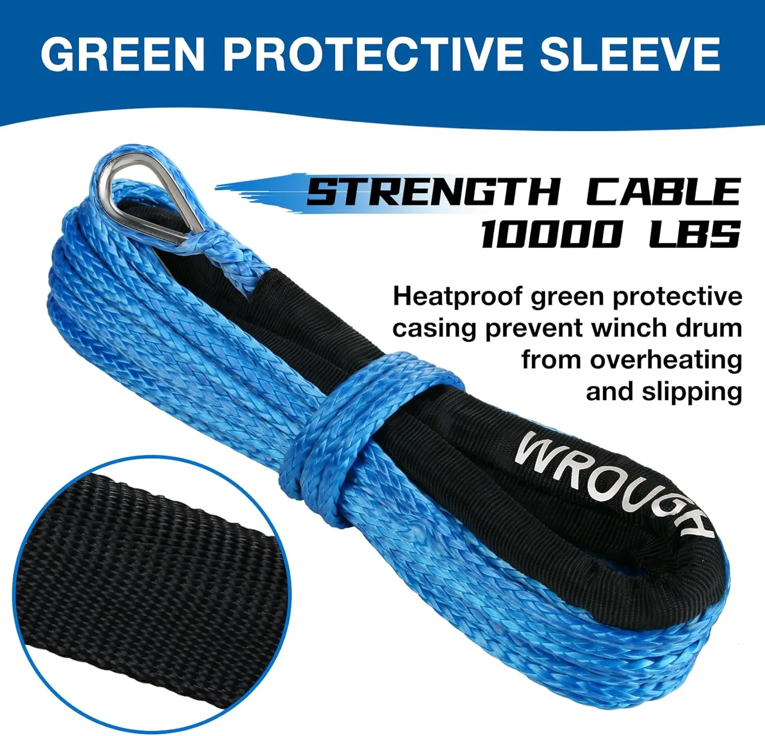 1/4" Synthetic Winch Rope 50 Ft Heavy Duty 10000 lb ATV Winch Rope Line with Steel Hook Rubber Stopper Protecting Sleeve/Sheath and Thimble Universal Fit for ATV SUV Vehicle (Blue)