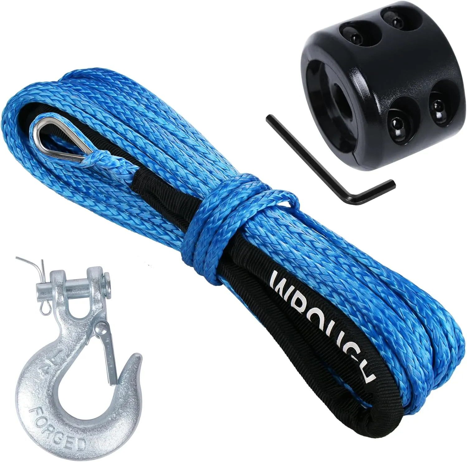 1/4" Synthetic Winch Rope 50 Ft Heavy Duty 10000 lb ATV Winch Rope Line with Steel Hook Rubber Stopper Protecting Sleeve/Sheath and Thimble Universal Fit for ATV SUV Vehicle (Blue)