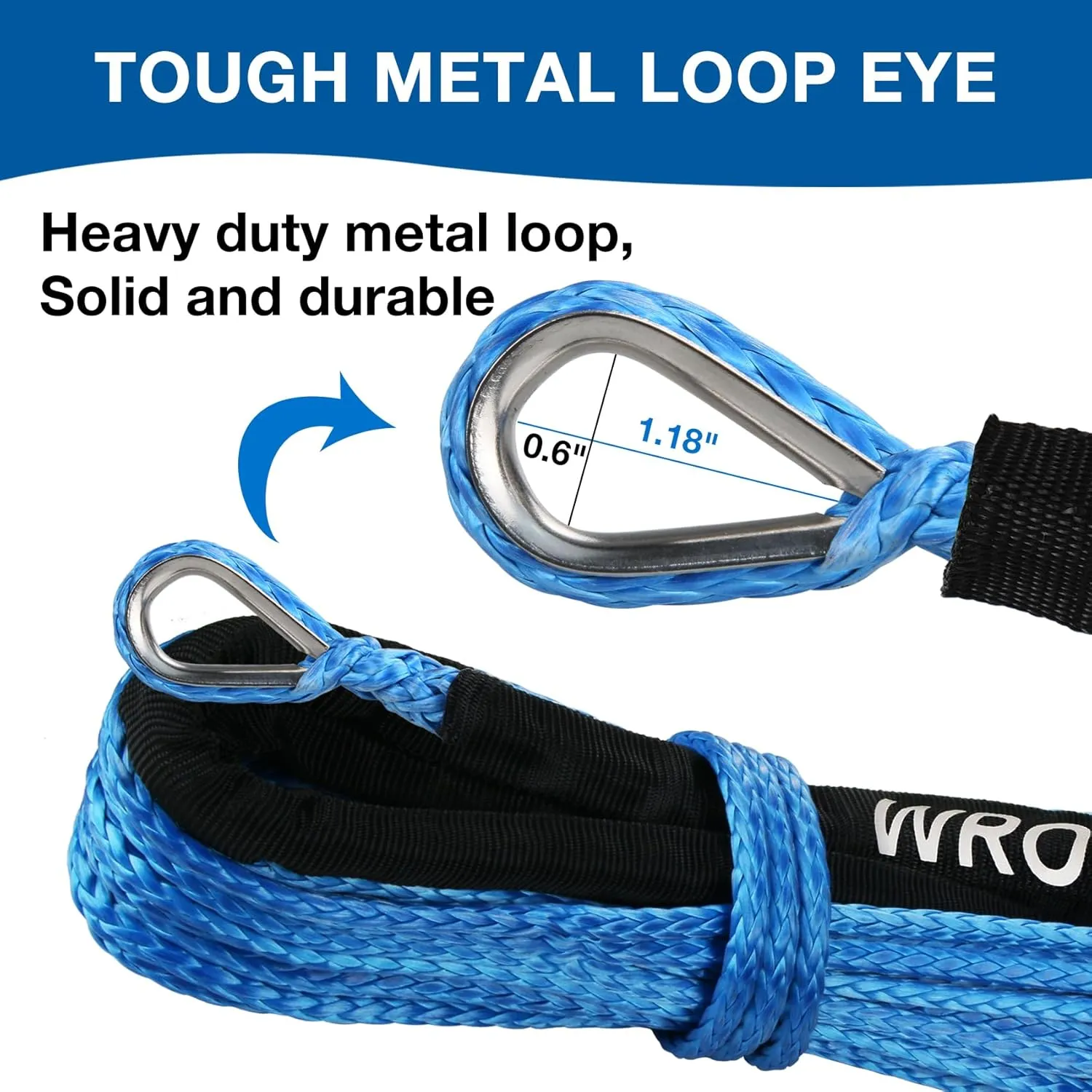 1/4" Synthetic Winch Rope 50 Ft Heavy Duty 10000 lb ATV Winch Rope Line with Steel Hook Rubber Stopper Protecting Sleeve/Sheath and Thimble Universal Fit for ATV SUV Vehicle (Blue)