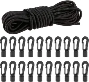 1/4" X 50' Elastic Bungee Shock Cord Kayak Stretch String Rope with Bungee Shock Cord Hook Suitable for Boat Camping Accessories, Exercise, Fitness and Outdoor Enthusiasts (50 Feet Rope   20 Hooks)