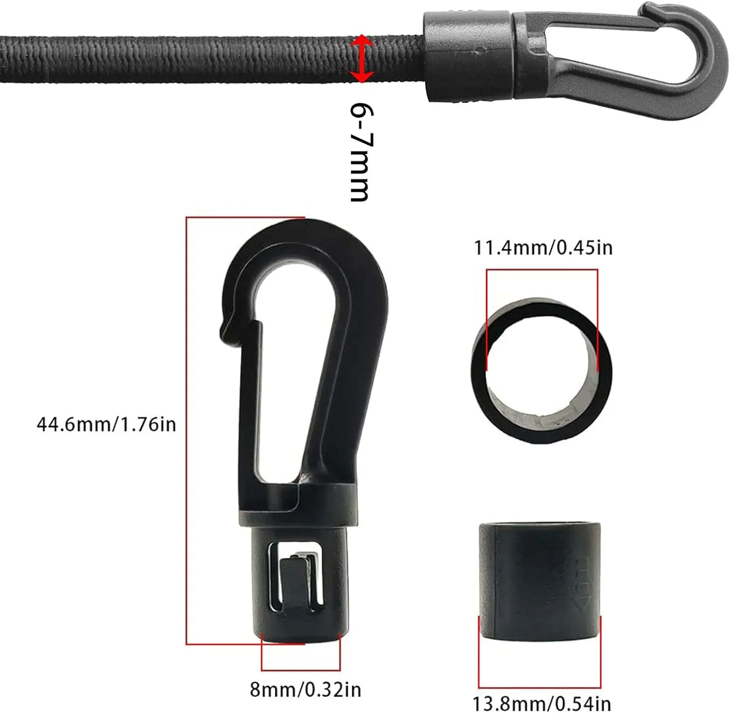 1/4" X 50' Elastic Bungee Shock Cord Kayak Stretch String Rope with Bungee Shock Cord Hook Suitable for Boat Camping Accessories, Exercise, Fitness and Outdoor Enthusiasts (50 Feet Rope   20 Hooks)