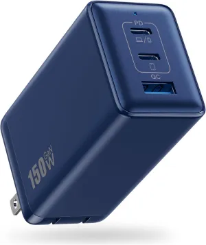 150W USB C Charger Block,GaN III Compact Foldable Wall Charger 3 Port Fast Charging Station,PD QC PPS Portable USB C Hub 100W Laptop Adapter for MacBook Pro/Air,iPad,iPhone 16/Pro,Galaxy S24,Dell etc