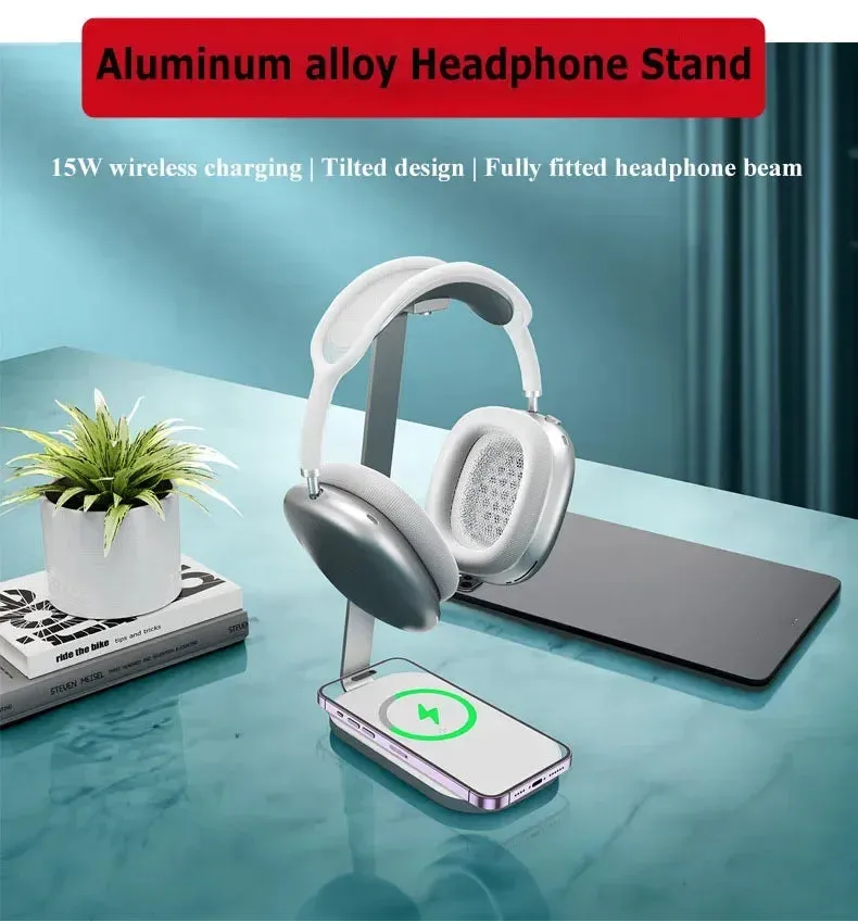 15W Wireless Charger 3-in-1 Stand for AirPods Max/Pro & PS5 Headset