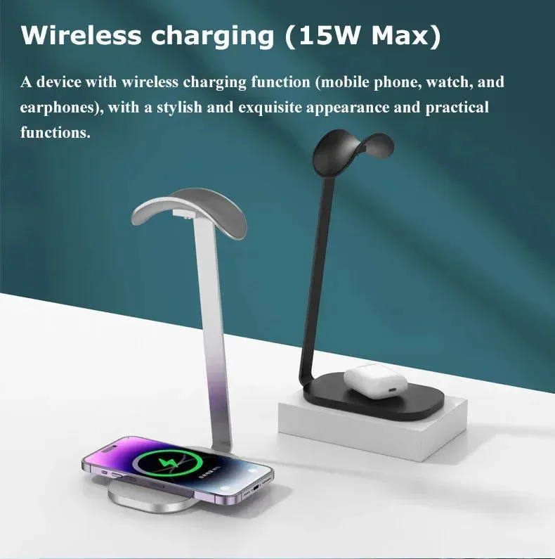 15W Wireless Charger 3-in-1 Stand for AirPods Max/Pro & PS5 Headset