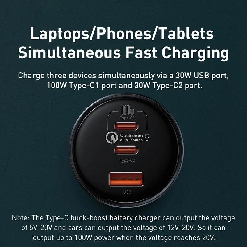 160W Car Charger with QC 5.0 Quick Charge - Dual USB Type C