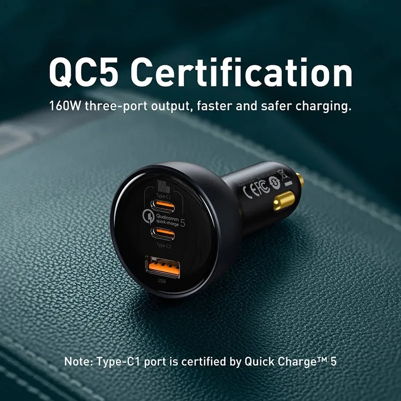 160W Car Charger with QC 5.0 Quick Charge - Dual USB Type C