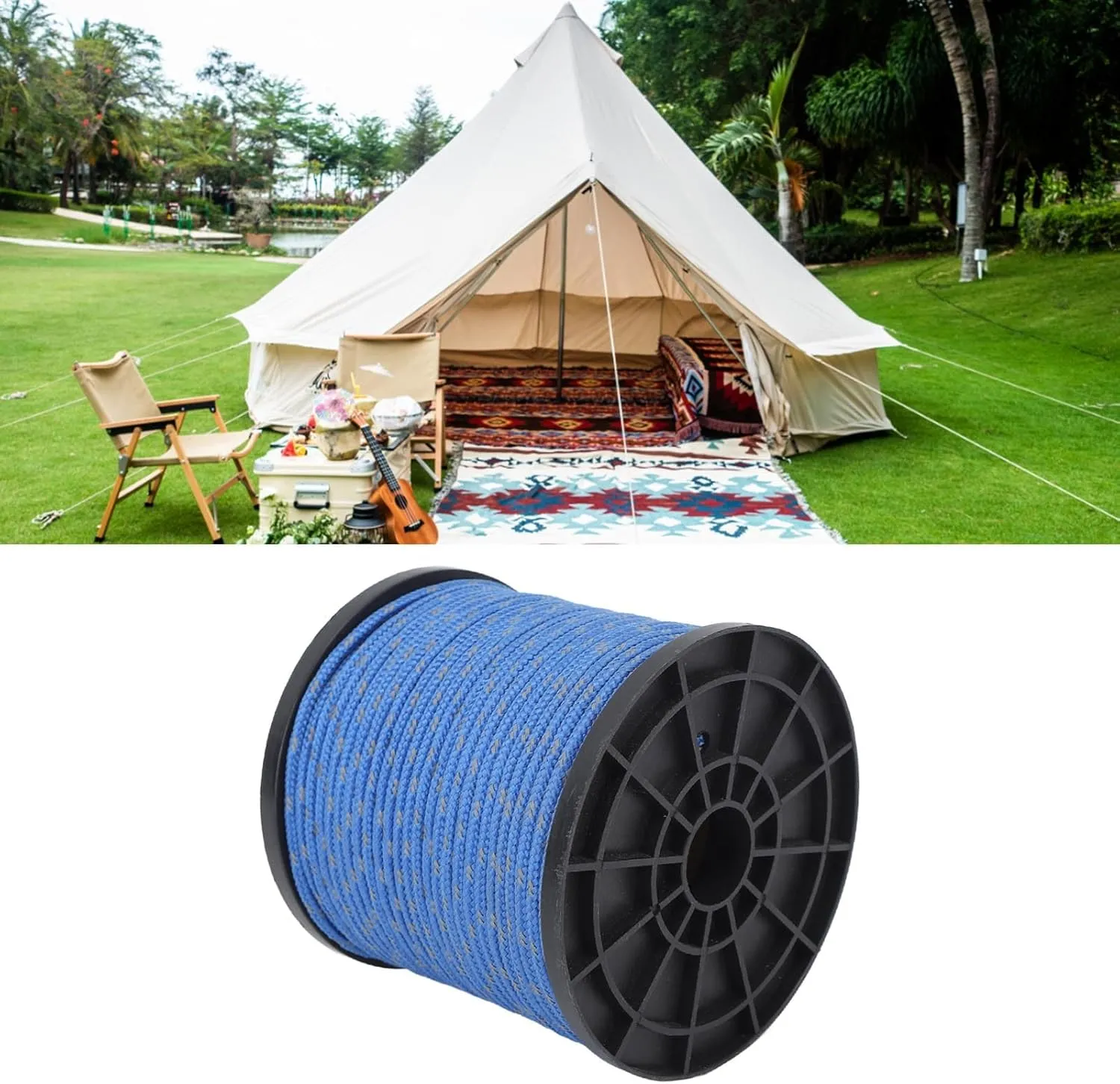164ft 4mm Reflective Parachute Cord Rope Camping Parachute Cord Reflective Utility Camping Rope Polyester Parachute Cord Rope for Outdoor Activities (Blue)