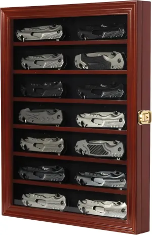 17.5" X 14" Knife Display Case Pocket Knife Display Case for Wall Stand Military Folding Knife Shadow Box Knife Enthusiast Collectibles with 98% UV Protection Lockable Mahogany Finish