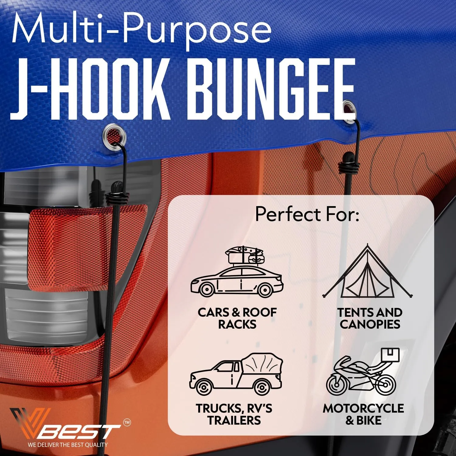 18 Inch Bungee Cords with Hooks - Heavy Duty Outdoor Black Bungee Cords with Hooks - 6 Pack Small Bungie Cord Set - Strong Bungy Cords