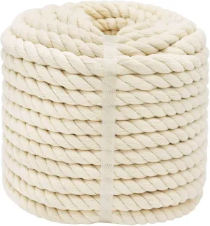 1OO% Natural Cotton Rope 1/2 Inch x 198 Feet Strong Soft Cotton Cord for DIY Crafts Gardening Hammock Home Decorating, Macrame,Projects Pet Toys,White Rope