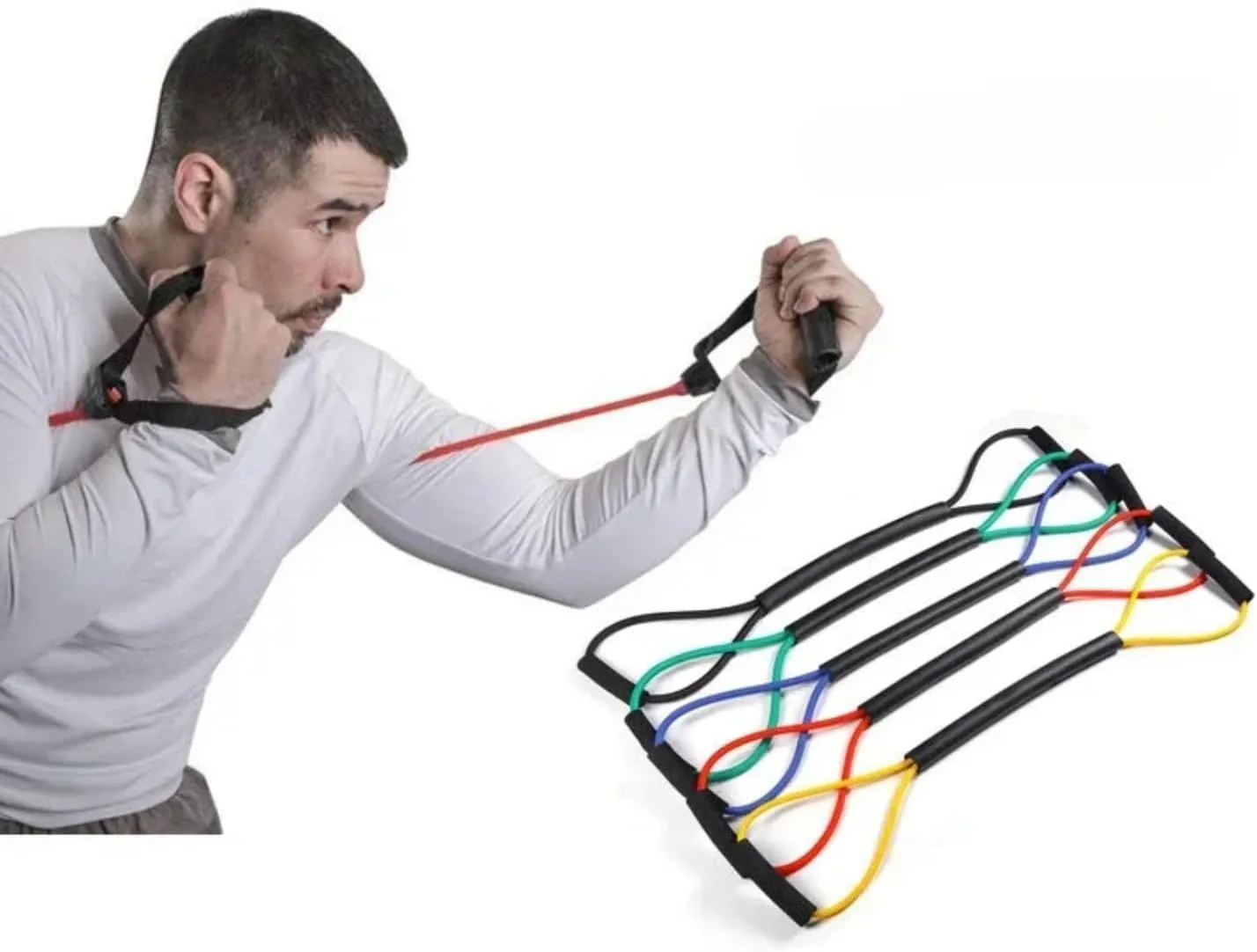 1PC Boxing Training Resistance Band Muay Thai Punching Speed Training 8-Figure Puller Elastic Rope Fighting Fitness Equipment