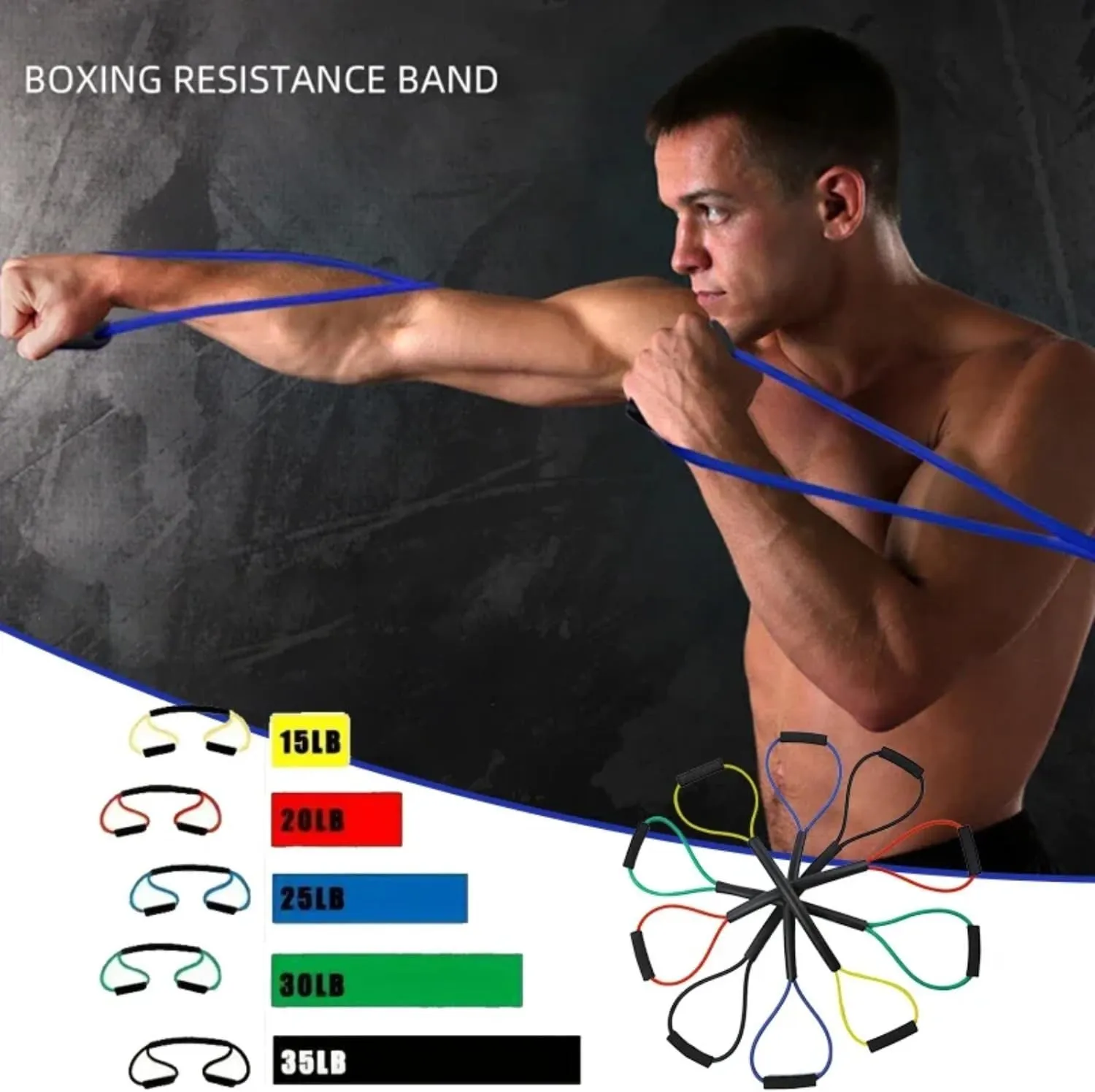 1PC Boxing Training Resistance Band Muay Thai Punching Speed Training 8-Figure Puller Elastic Rope Fighting Fitness Equipment