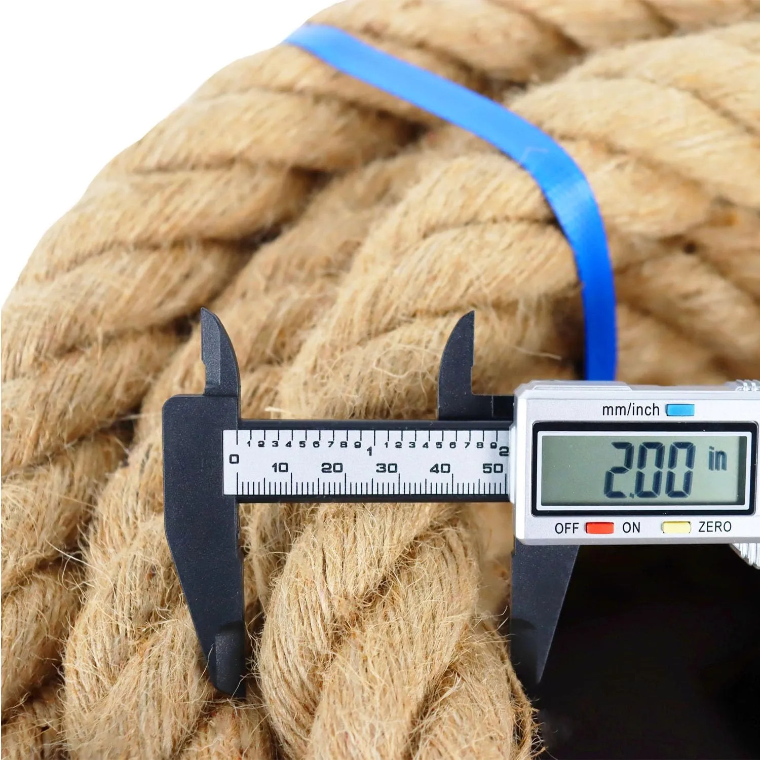 2 Inch Natural Jute Rope, 50 Feet Thick Hemp Rope, 4 Strands Twisted for Docks, Nautical, Raliings, Tree Climbing, Decorating, Indoor/Outdoor Use