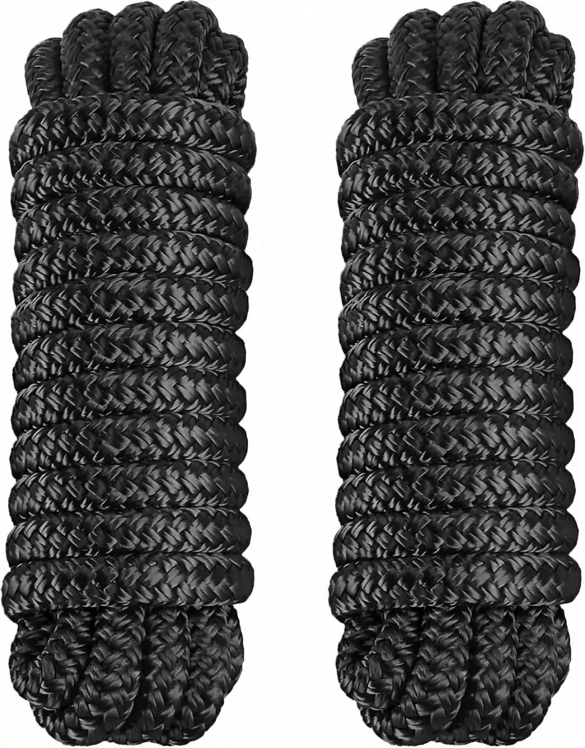 2 Pack 3/8" x 15' Dock Lines - Marine Grade Nylon Boat Rope with 12" Loop for Docking and Mooring - Double Braided Boat Lines, High Strength, Easy Handling, Fray Resistant - Black