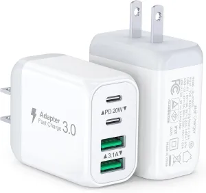 [2-Pack] 40W USB C Wall Plug, 4 Port Fast Charging Block PD 3.0 Multi Port Type C Adapter Cube for iPhone 16/15/14/13/12/11 Pro Max Plus/XR/SE,iPad/Pro/Mini/Air,AirPods4,watch10,Galaxy S25/S24,Ultra