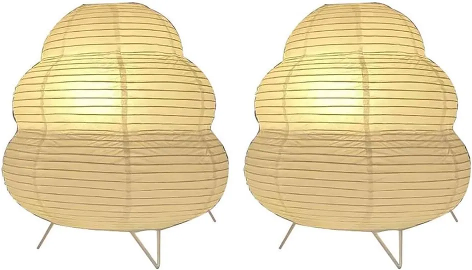 2 Pack Bedside Table Lamp Paper and Chrome Standing Lamp Room Decoration Festival Lantern Light Nightstand Desk Lamp Bedroom Dresser Living Kids Room College Dorm Coffee