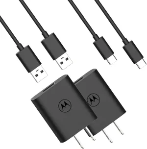 (2-Pack) Motorola TurboPower 20 QC3.0 Charger with 6.6ft USB-A to USB-C Cables for Moto G Play 2023, G Power (2022/2023 5G), G Stylus (2022/2022 5G/2023/2023 5G), G 5G 2022/2023, Edge/Edge  2022/2023