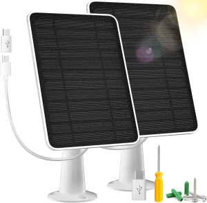 2 Pack Solar Panel Charger Compatible with Arlo Essential 2K Outdoor(2nd Gen)/Essential XL Camera(2nd Gen)/Essential Spotlight, Solar Panel with IP65 Waterproof 10ft Micro USB-C Cable & Wall Mount