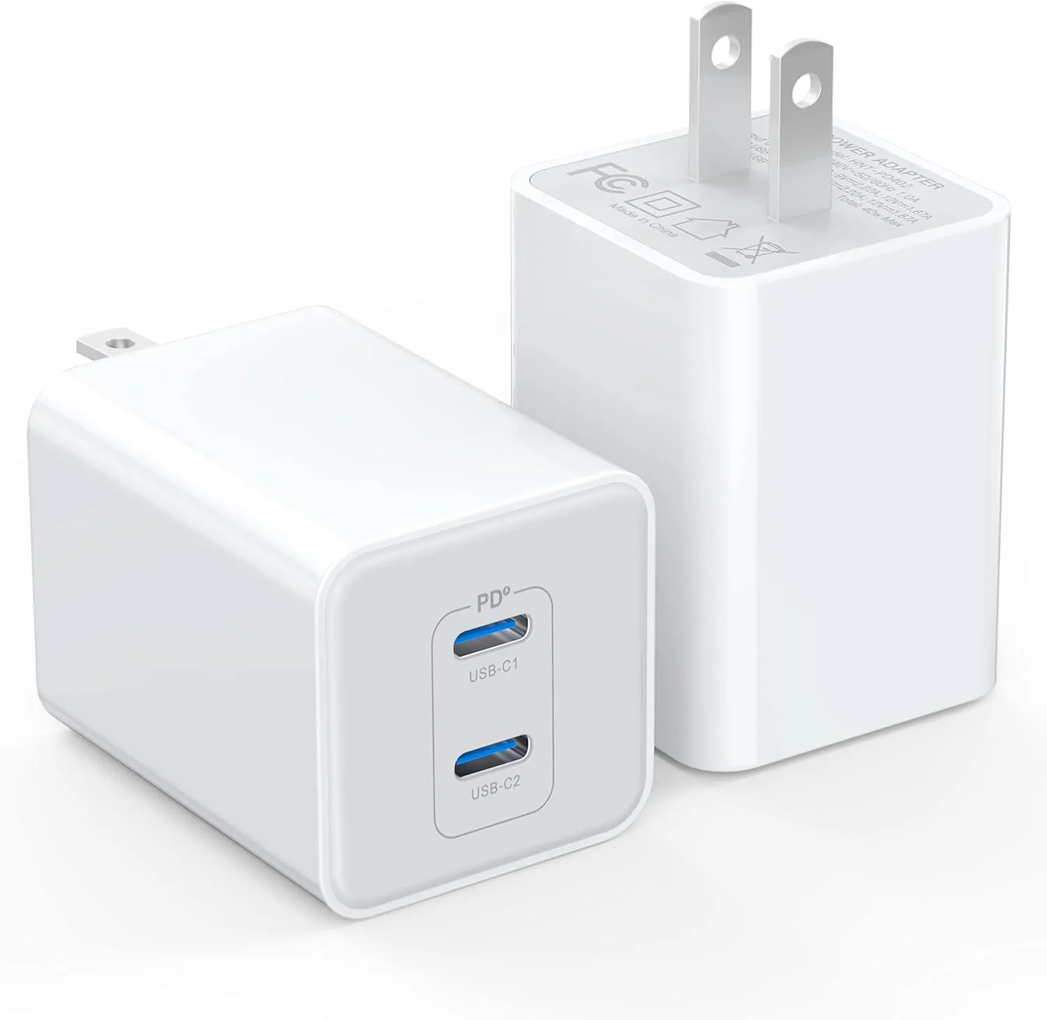 [2-Pack] USB C Charger Block 40W, Dual Port 20W PD 3.0 Type C Fast Wall Charger,Durable Compact Power Adapter for iPhone 16/15/14/13/12/11 Pro Max Plus,iPad,AirPods4,Samsung S25/S24,Watch(White)